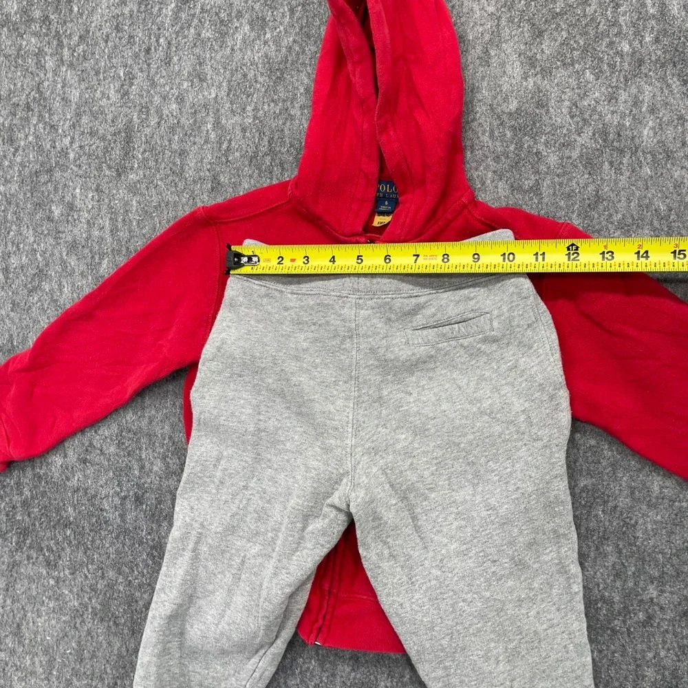 Polo Ralph Lauren Hoodie Boys Red Zip and Gray Joggers Tracksuit Set Size 6